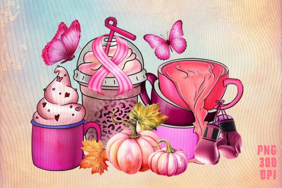 Breast Cancer Pumpkin Coffee Cup T-Shirt Graphics for Crafts