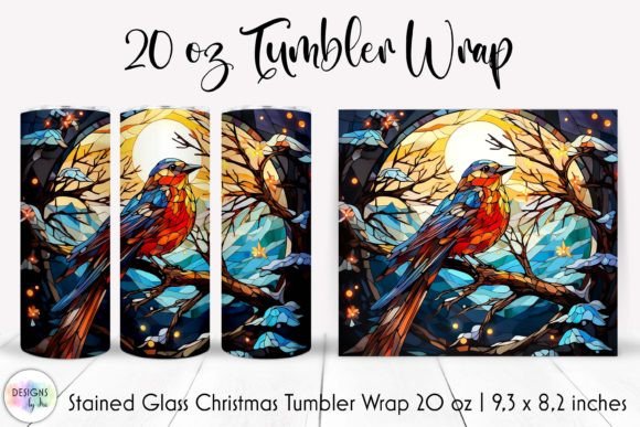 Christmas Bird Stained Glass Tumbler PNG: Graphics & Tumbler Wraps