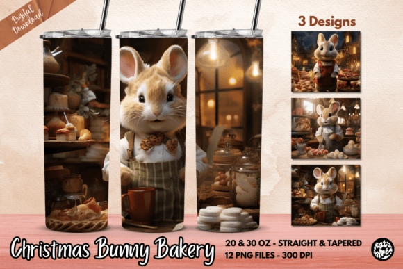Christmas Bunny Bakery Tumbler Wrap: Graphics & Print Templates