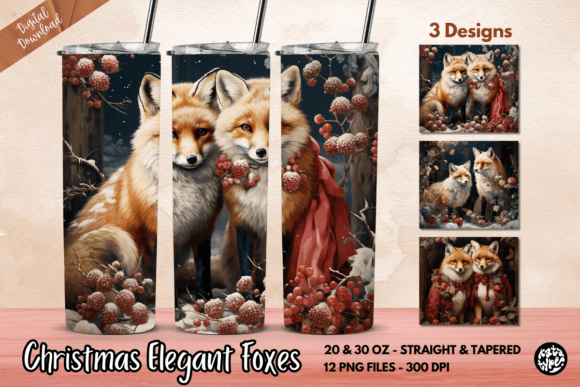 Christmas Elegant Foxes Tumbler Wrap: Graphics & Print Templates