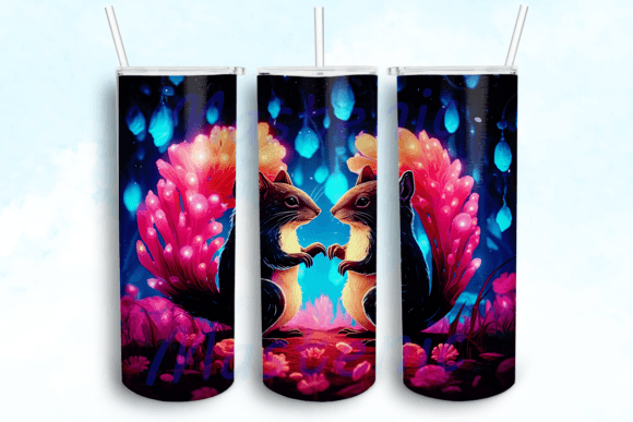Colorful Neon Flower Squirrels 20 Tumbler Graphics for Crafts