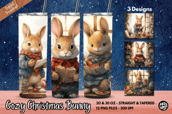 Cozy Christmas Bunny Tumbler Wrap: Graphics & Print Templates