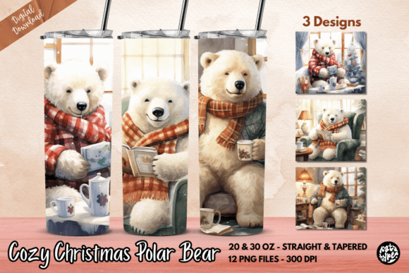 Cozy Christmas Polar Bear Tumbler Wrap: Graphics & Print Templates