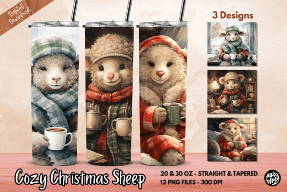Cozy Christmas Sheep Tumbler Wrap: Graphics & Print Templates