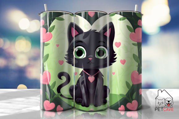 Cute Black Cat Tumbler Wrap: Graphics for Crafts-Driven Branding