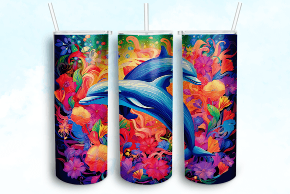 Dolphins 20 Oz Skinny Tumbler PNG Graphics for Crafts