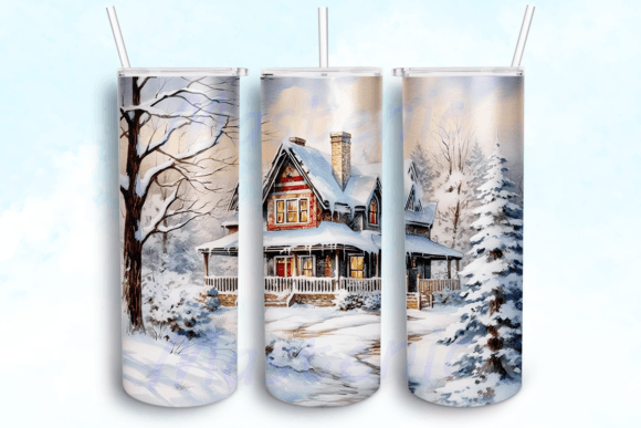 Frosty Watercolor Delights Tumbler PNG: Graphics for Crafts & Branding
