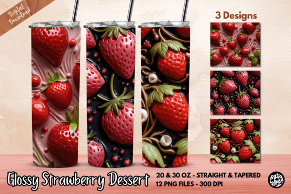 Glossy Strawberry Dessert Tumbler Wrap: Graphics & Print Templates