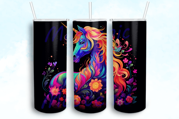 Glowing Neon Floral Unicorn 20 Tumbler Graphics