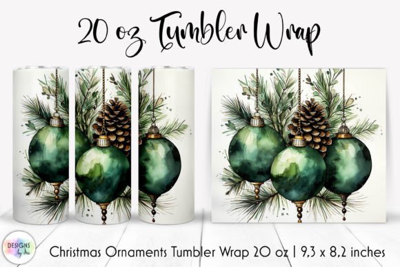 Green Bulbs & Pine Branch Tumbler Wrap: Graphics for Festive Tumbler Wraps