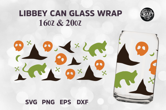 Halloween Libbey Can Glass SVG Wrap: Graphics & Tumbler Wraps