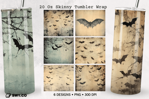 Halloween Vintage Bat Tumbler Wrap PNG: Graphics for Crafts