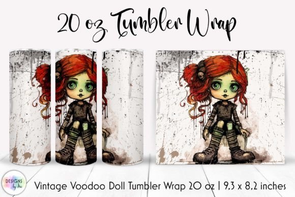 Halloween Vintage Doll Tumbler Wrap PNG Graphics