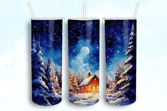 Magical Christmas Forest Tumbler PNG: Graphics for Crafts
