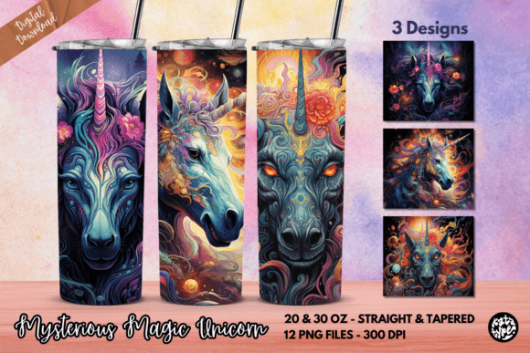 Mysterious Magic Unicorn Tumbler Wrap: Graphics for Whimsical Print Templates