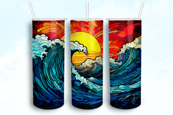 Ocean Landscape Stained Glass Tumbler Graphics