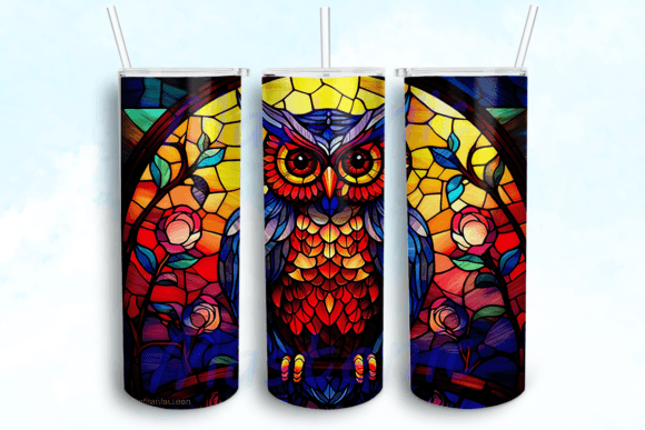 Owl Stained Glass Tumbler PNG: Graphics for Crafts Sellers