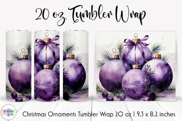 Purple Christmas Ornaments Tumbler Wrap Graphics