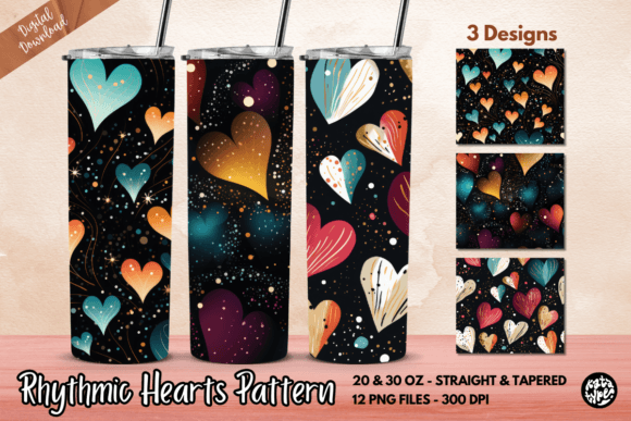 Rhythmic Hearts Pattern Tumbler Wrap: Graphics & Print Templates