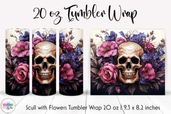 Skull with Flowers Tumbler Wrap Designs