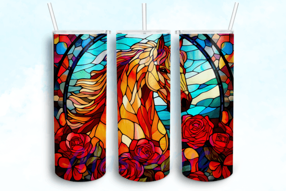 Stained Glass Horse Tumbler PNG: Graphics for Crafts Sellers