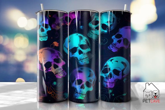 Vibrant Neon Skulls Tumbler Wrap: Graphics for Crafts-Driven Brands