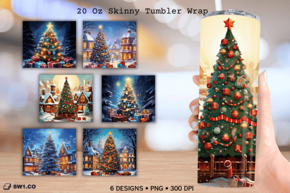 Vintage Christmas Tree Tumbler Wrap PNG: Graphics for Crafts & Branding