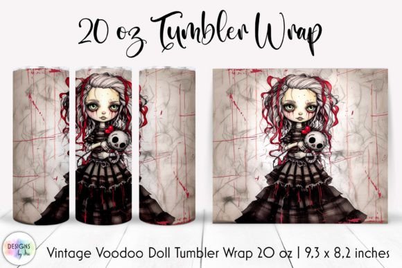 Vintage Halloween Doll Tumbler Wrap PNG Graphics
