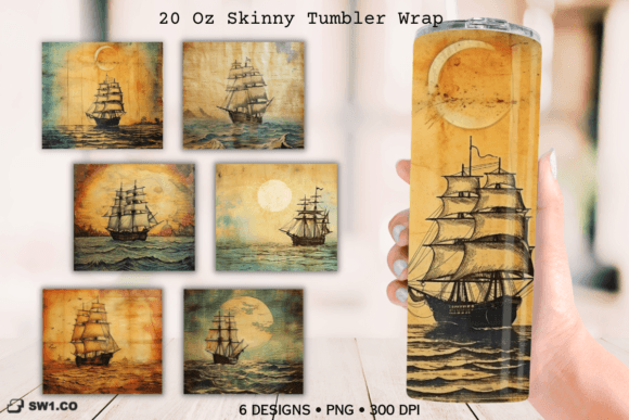 Vintage Ship Tumbler Sublimation Wrap: Graphics for Crafts