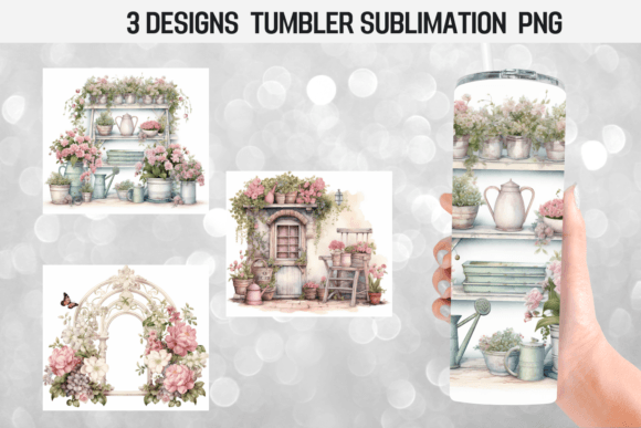 Watercolor Shabby Chic Tumbler Wrap: Graphics for Crafts