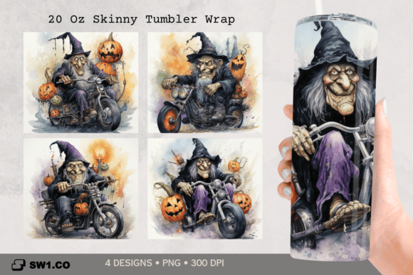 Witch Rider Tumbler Sublimation Wrap PNG: Graphics for Crafts